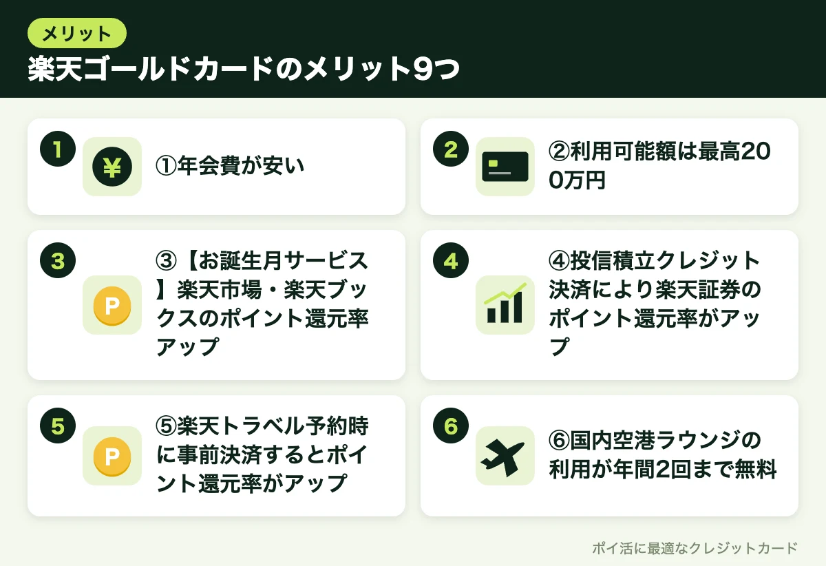 図解:楽天ゴールドカードのメリット9つ